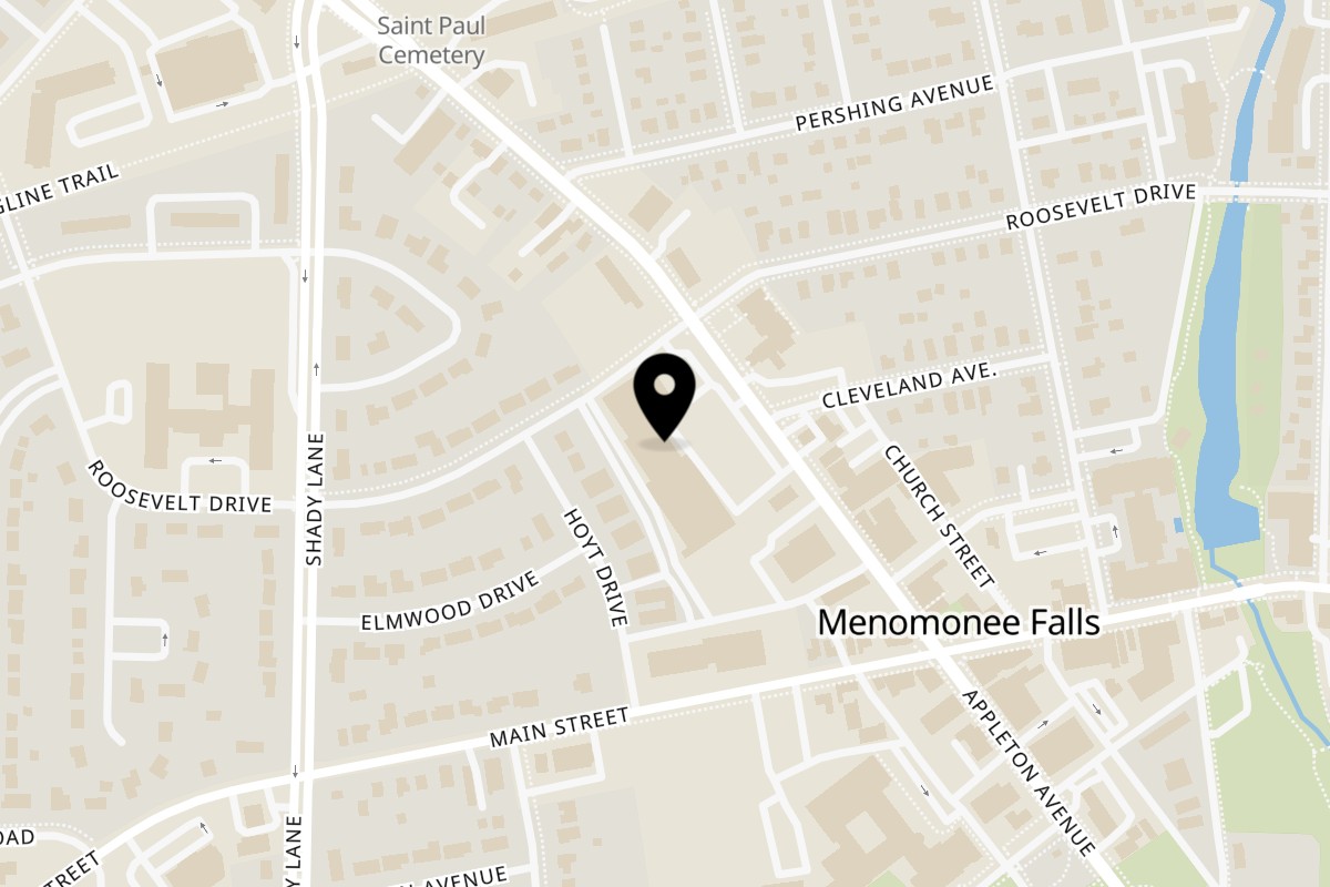 Map showing the location of Evie’s Vietnamese Kitchen on N89W16851 Appleton Ave in Menomonee Falls